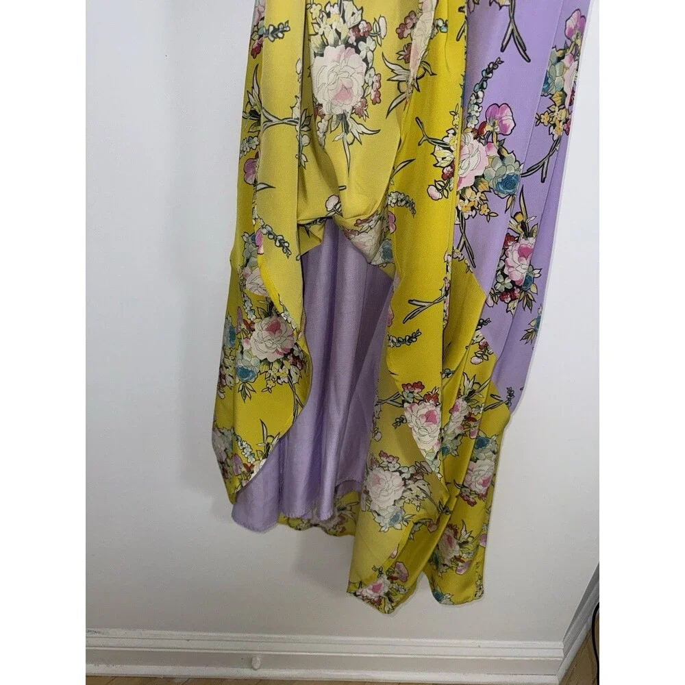 Anthropologie Purple Yellow Floral Silk Halter Asymmetrical Dress Women XL / 2XL - Picture 3 of 7